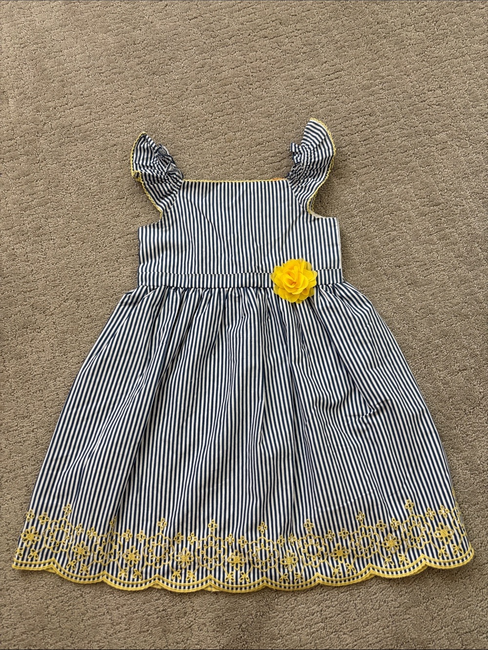 Navy Stripe Dress with Yellow Flower Accent - Kids